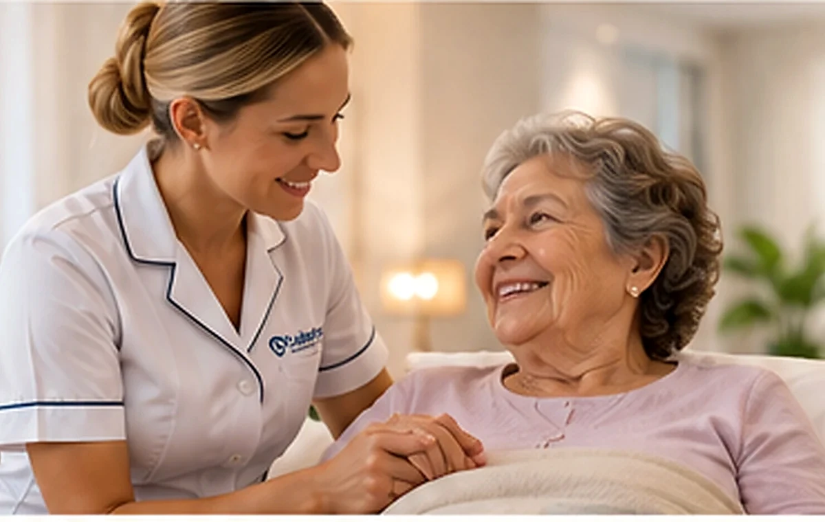 Enfermera cuidando a una adulta mayor