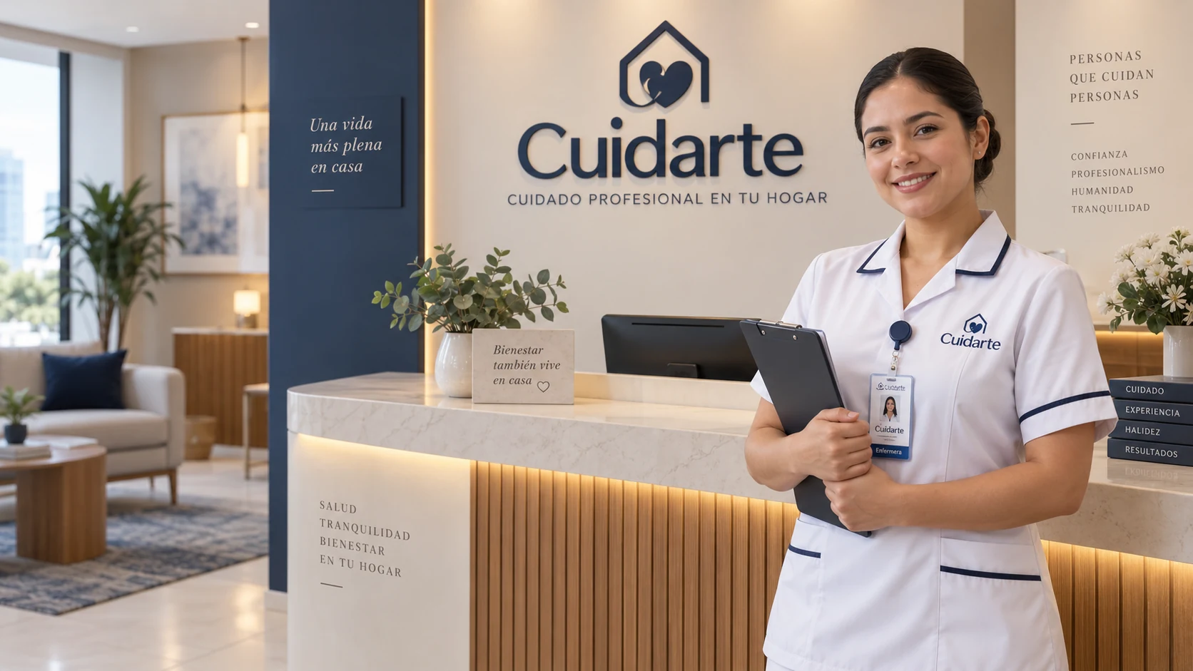 Enfermera profesional de Cuidarte en recepción